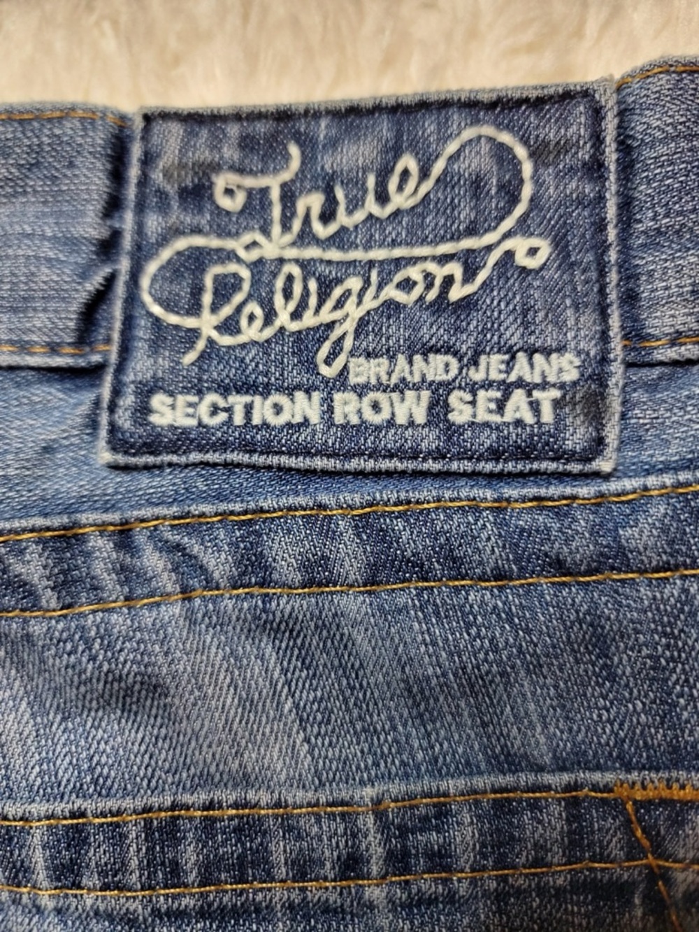 True Religion Blue Denim Jeans with Contrast Stitching - Picture 5 of 7